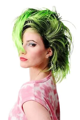 Wig Fancy Dress Carnival Punk Glam Vamp Teased Black Green • £8.64
