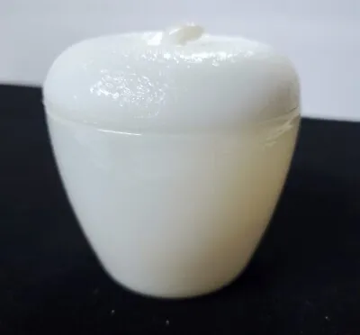 Vintage HAZEL ATLAS Textured White Milk Glass APPLE Shaped Jam Jelly Jar 4  • $19.99