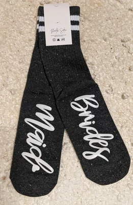 £8.84 • Buy BRIDESMAID Wedding Novelty Socks By Blissful Socks Gray & White Crew One Size