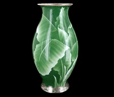 Japanese Meiji Shofu Katei Studio Porcelain Sterling Overlay Vase Leaves • $2499.99