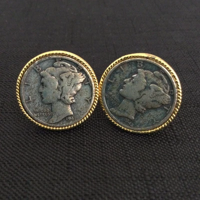$29.95 • Buy Mercury Dime Silver Cufflinks 1941 & 1945 Cuff Links Mens