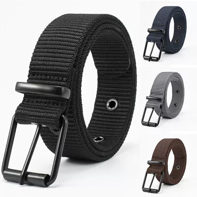 Men Women Cotton Canvas Fabric Webbing Alloy Pin Buckle Belt Tactical Military • £6.76