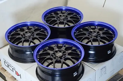 Kudo Racing Z16 16x7 5x100 5x114.3 +38mm Black W/Blue Lip Wheels Rims Civic CRV • $499