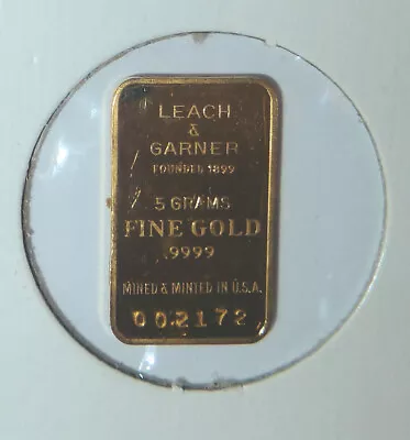 Bullion .9999 Gold INGOT 5 Grams Leach & Garner Eagle & Flag USA • $374.50