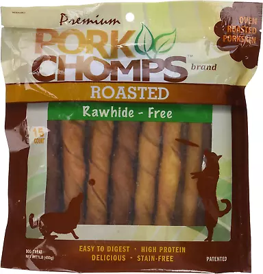 Roasted Pork Skin Dog Chews 6-Inch Twists 15 Count • $19.42