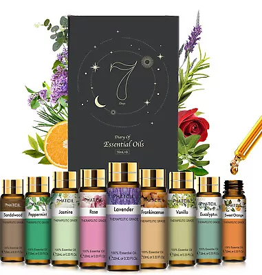 Pure Essential Oil Set 9x 10ml Aromatherapy Oils Gift Set For DiffuserCandle • £13.99