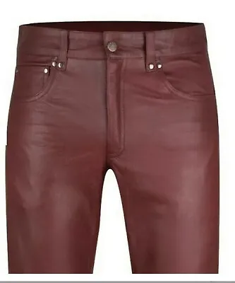 Menscow Leather Shorts Burgundy Casual 5 Pockets Shorts Zipper Fly Real Leather • $65.59