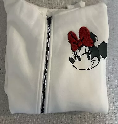 DISNEY Mickey Mouse Minnie Mouse Women's Full Zip Sweatshirt Hoodie White XS NWT • $37.99