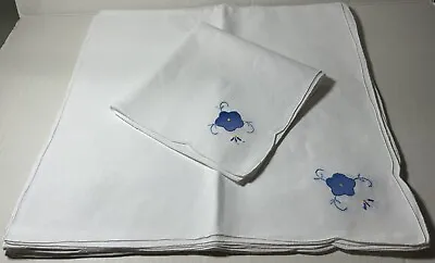 12 Vintage White Cotton Dinner Napkins Applique 16 X16  Scallop Finish New • $19.99