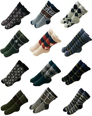 Mens Christmas Thick Knit Sherpa Fleece Lined Thermal Fuzzy Slipper Socks 10-13 • $6.99