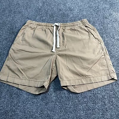 J Crew Volley Shorts Mens Medium Khaki Cotton Blend Pull On Drawstring Pockets • $16.99