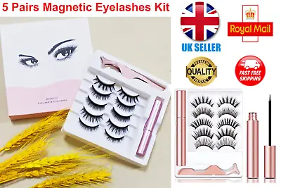 Magnetic Eyelashes With Eyeliner And Tweezer False Natural Lashes Set 5 Pairs • £4.49