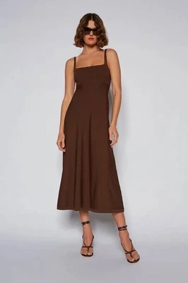 $450 • Buy SCANLAN THEODORE Crepe Knit Square Neck A-line Swing Dress In Chocolate. Sz S
