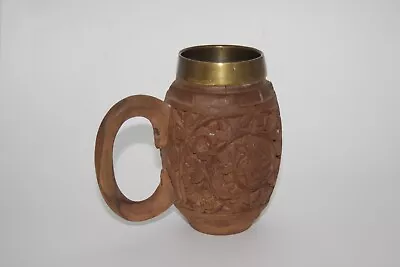 Vintage Hand Carved Wooden Beer Stein/Mug Used Metal Insert • $18.95