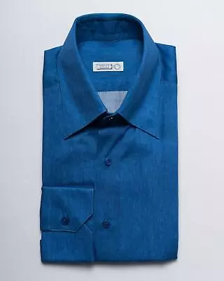 Zilli $980 NWT Blue Melange Roma Slim Fit Cotton Dress Shirt (38 Eu) 15 US • $232.16