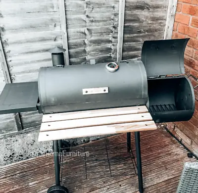 Charcoal Smoker BBQ Large Outdoor Offset Barbecue Grill Cooking Patio Barrel Pit • £127.70