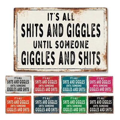 £21.99 • Buy Funny Shits Giggles Metal Sign Man Cave Garage Shed Humour Pub Garden Bar