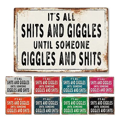 Funny Shits Giggles Metal Sign Man Cave Garage Shed Humour Pub Garden Bar • £21.99