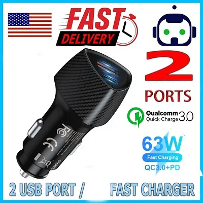 63W PD Fast Car Charger 2 Type-C+QC 3.0 USB 2 Ports Adapter For IPhone Samsung • $6.64