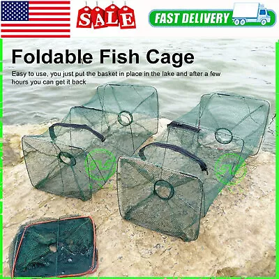 1-4pcs Fishing Bait Trap Fish Net Cast Cage Crab Minnow Crawdad Shrimp Foldable • $10.99