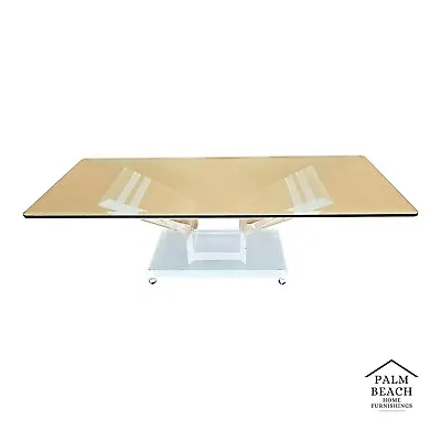 54  MCM Vintage Rolling Butterfly Lucite And Glass Center Cocktail Coffee Table • $995
