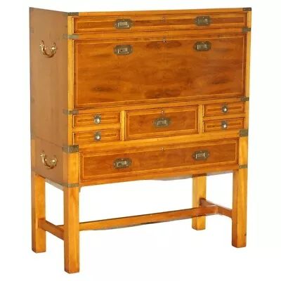 Harrods Kennedy Burr Yew Wood Green Leather Secrataire Desk Chest Of Drawers • $3667.88