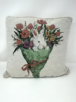 VTG Adrienne Samuelson Bunny Tapestry Pillow Spring Easter  Basket Floral • $15