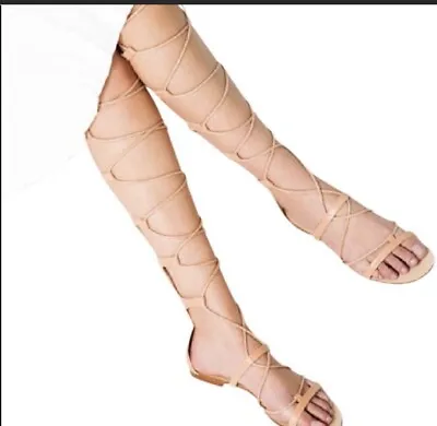 Zara Gladiator Leather Tie Around Sandals Nude Color 39/8 • $115