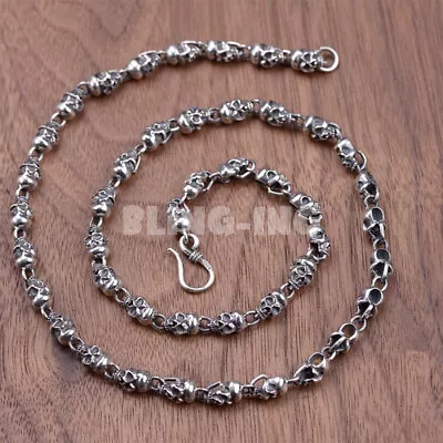 Mens 925 Sterling Silver Chain Necklace Skull Punk Chain Necklaces Vintage Craft • $97.51