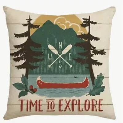 Rowing Lake Canoe Explore Lake Lodge Cabin Hunting Throw Pillow Cover Man Cave • $13.08