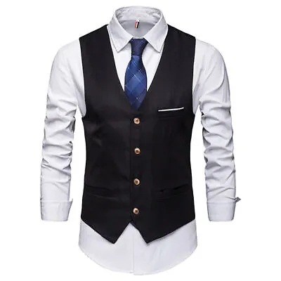 Mens WAISTCOAT For WEDDING WAITERS BAR STAFF Vest Tops Fancy Dress Waist Coats • £6.47