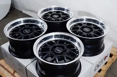 Kudo Racing Fatal 15x8 5x100 5x114.3 Low Offset Black W/Polished Lip Wheels Rims • $679