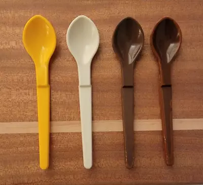 Vintage Tupperware Condiment Caddy Spoons #1208 Yellow Cream & Brown Set Of 4 • $9.80