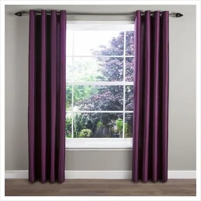 £22.99 • Buy Faux Silk Fully Lined Plum Eyelet Curtains 44 X 90 Lounge Bedroom Drapes