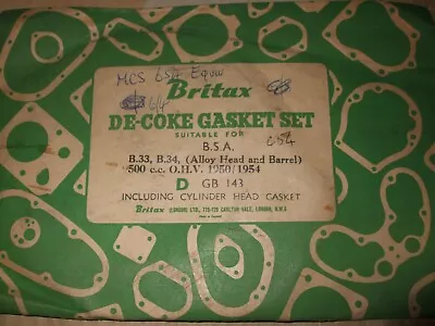 £25 • Buy Bsa Gold Star B33 B34 500cc 1950/54  Britax Decoke Gasket Set D Gb143