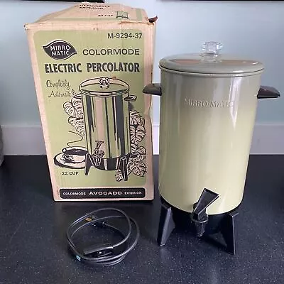 Mirro-Matic Colormode Electric Percolator Avocado 22 Cup Vintage Works With Box • $20.99