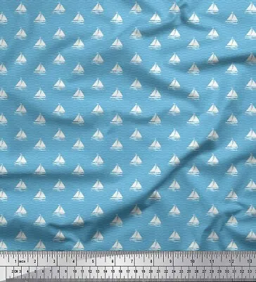 Soimoi Blue Cotton Poplin Fabric Yacht & Waves Nautical Decor Fabric-5T9 • $10.93