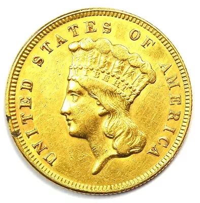 1874 Three Dollar Indian Gold Coin $3 - Choice AU Details (Ex-Jewelry) - Rare! • $1220.75