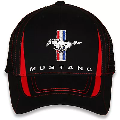 Four Color Tri-Bar Mustang Hat - Red Accent - Free USA Shipping On This Ford Cap • $40.47