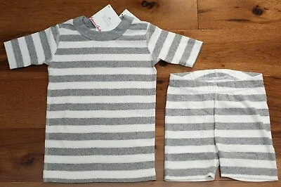 NEW Hanna Andersson GRAY STRIPE PAJAMAS Size 4 100 Boys Organic Short Johns PJs • $24.45