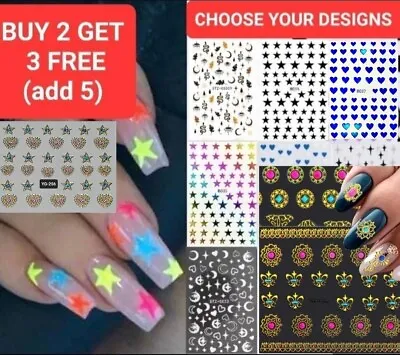 £2.76 • Buy Nail Art Stickers Self-adhesive Stars Flowers Hearts Jewels 3D Decals Nail Star