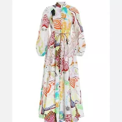 NWOT Zimmermann Shelky Billow Linen Long Dress Size AU0 • $385