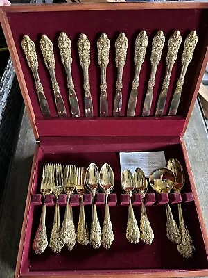 Baroque By Godinger Gold Plated Flatware 62 Pc Set W Mahogany Box (Preowned) • $110