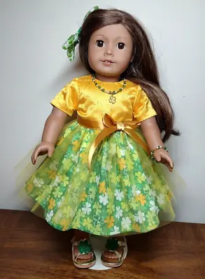 St Patrick's Day Dress Hairbow Shamrock Clover Irish Fit 18  American Girl Dolls • $23