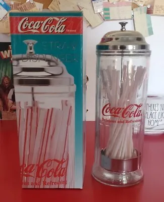 Vintage 1992 Coca-Cola Straw Dispenser Glass Holder Soda Drink Diner Made USA • $50