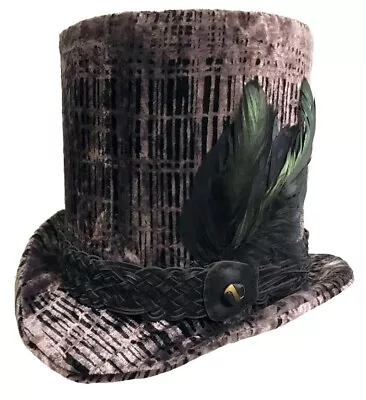 Velvet Tall Top Hat Black Grey Wild Patterned Steampunk Mad Hatter Wedding Mens • $70