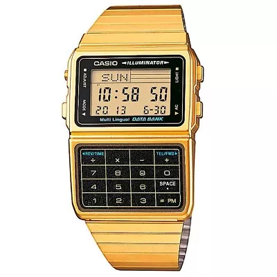 Casio DBC-611G-1 Databank Gold Tone Unisex Retro Digital Calculator Watch • $119.95