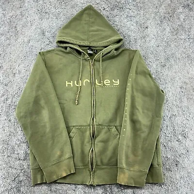 VINTAGE Hurley Sweater Mens XL Green Full Zip Graphic Spellout Skater Hoodie Y2K • $14.97