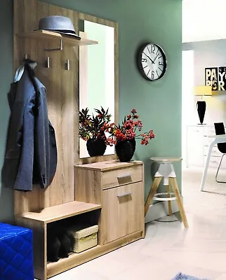 Hallway Storage Cabinet Coat Hooks Shoe Unit Freestanding Somona Oak Effect Nepo • £204.95