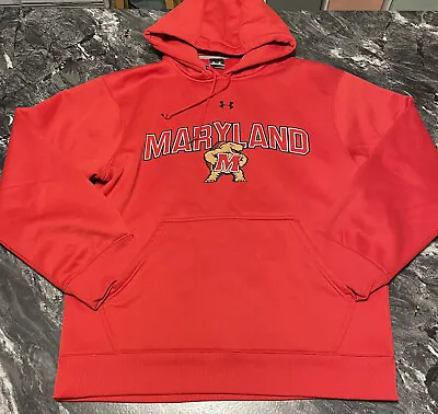 University Of Maryland Terrapins Under Armour Hoodie Sweatshirt Red Sz M EUC! • $18.99